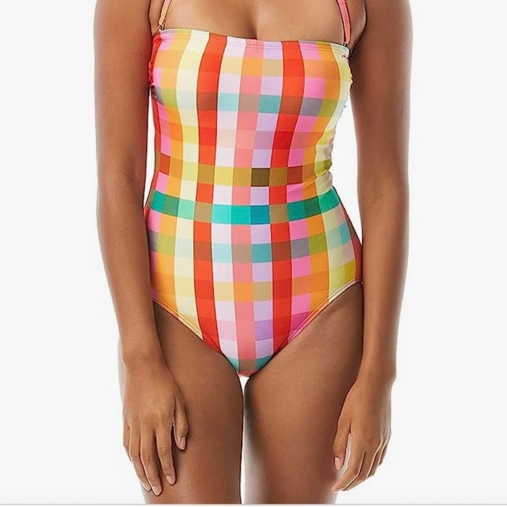 Kate Spade small multi plaid mallet swim suit.